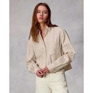 RAG & BONE Maxine Cropped Shirt Top Khaki Multi Stripe Buttondown X-Small